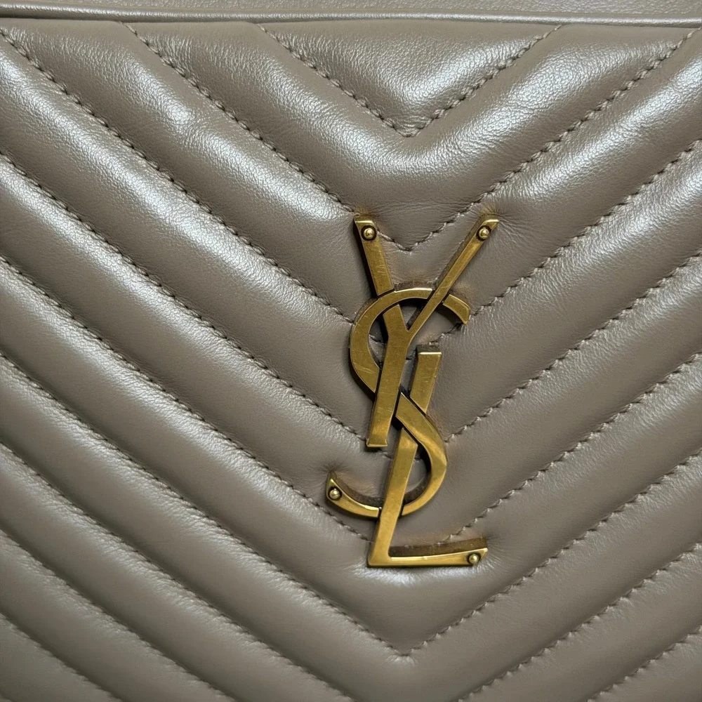 YSL Saint Laurent Lou Camera Bag Matelasse Chevron Calfskin Leather Taupe READ